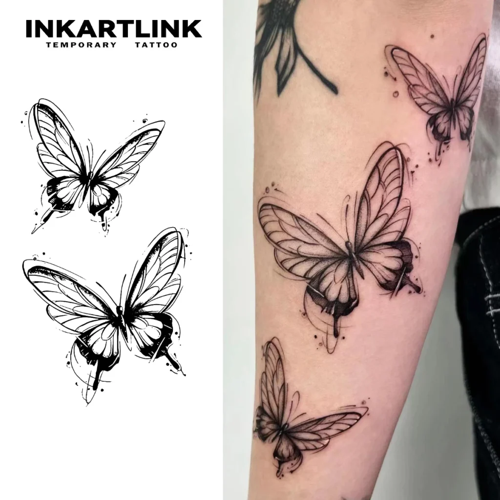 Tatouage temporaire poétique | Papillons