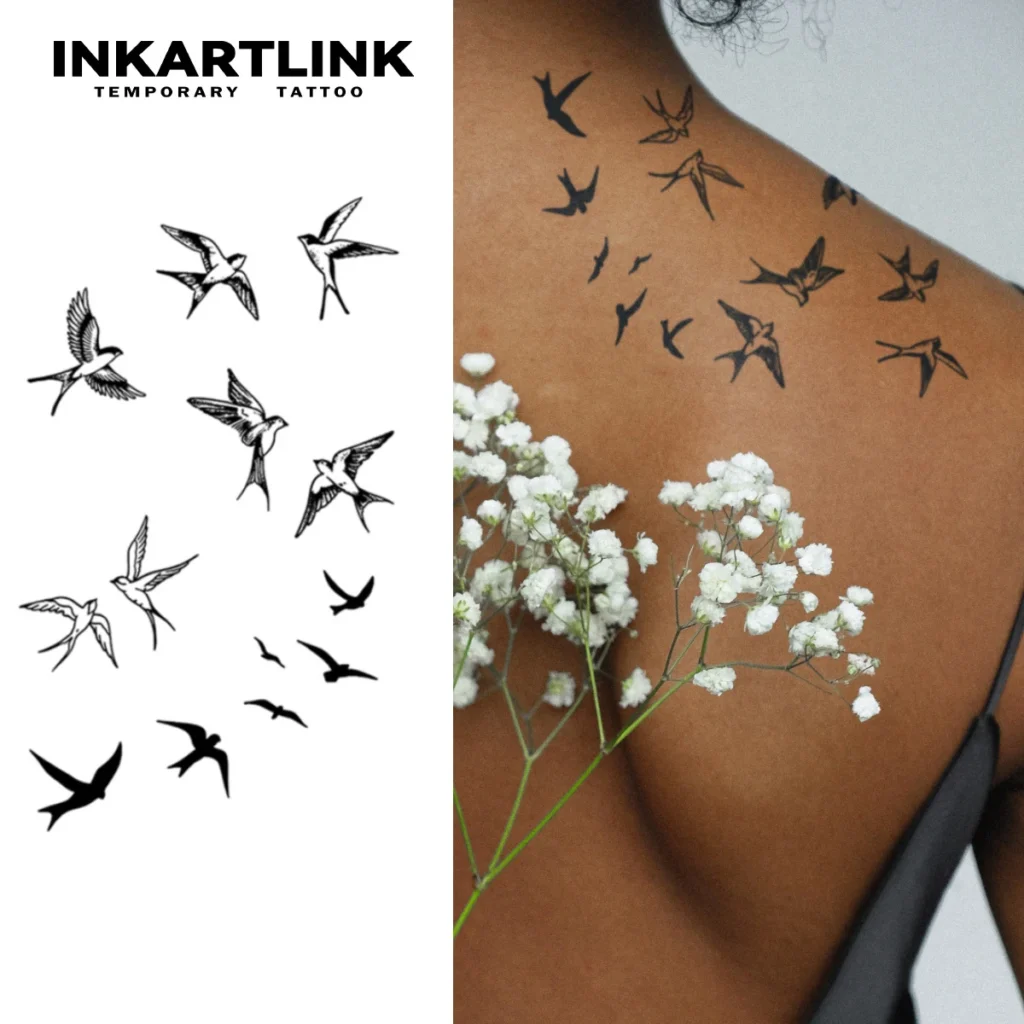 Tatouage temporaire minimaliste | Oiseaux en vol