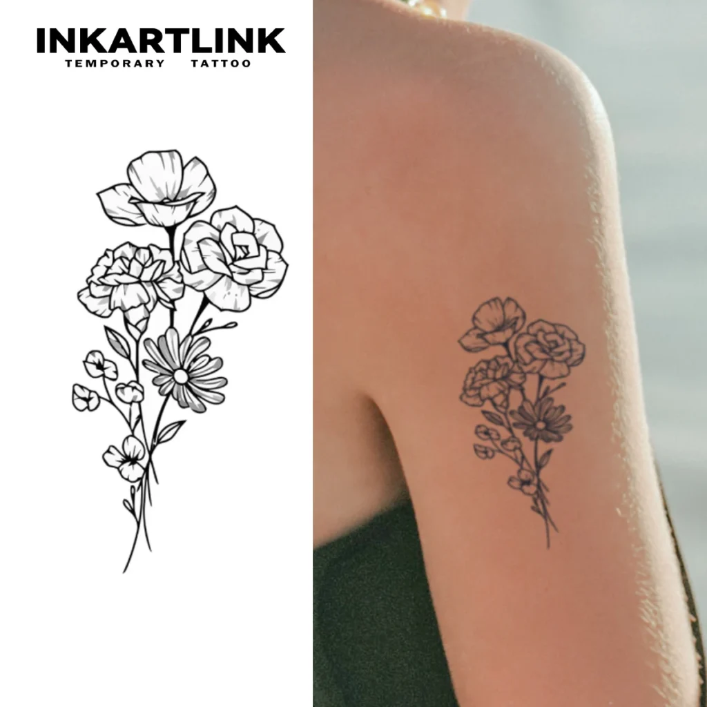 Tatouage temporaire floral | Bouquet de fleurs