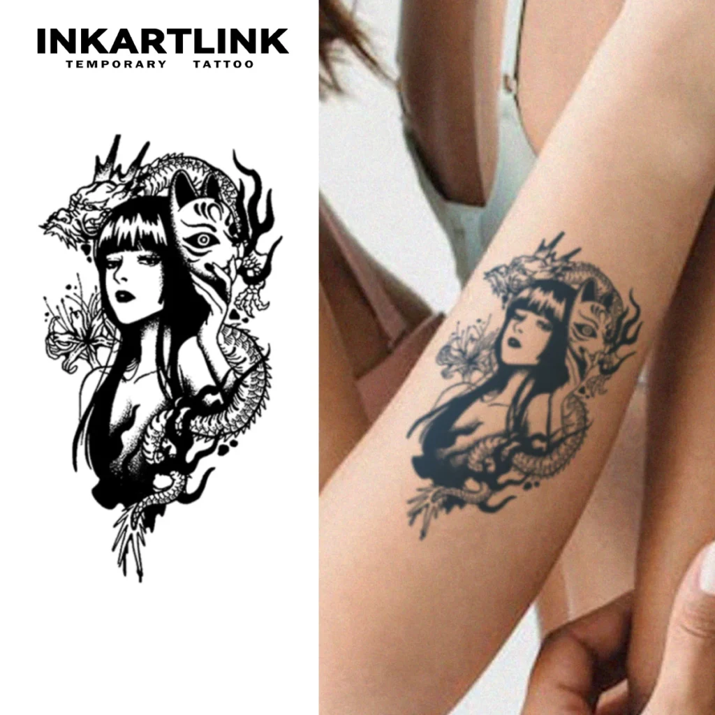 Tatouage temporaire mystique | Femme et dragon