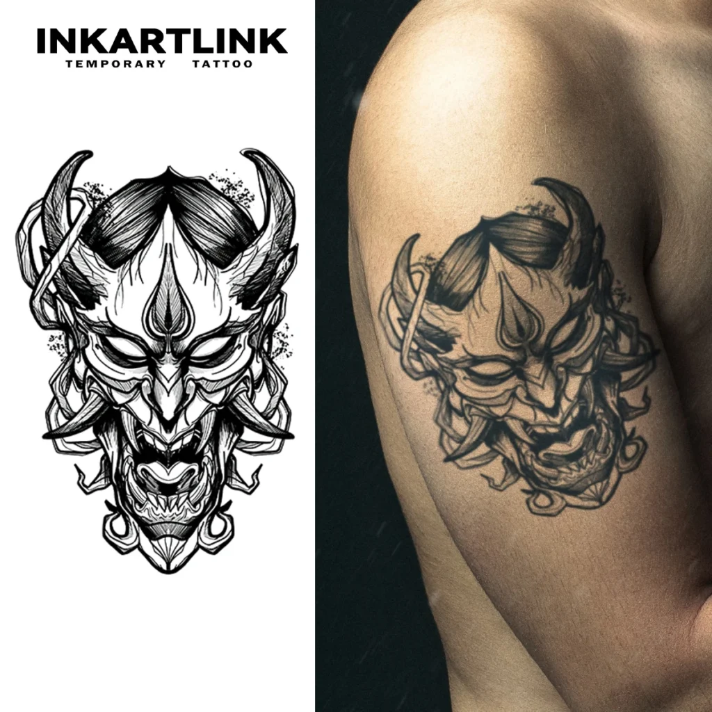 Tatouage temporaire démoniaque | Masque Oni