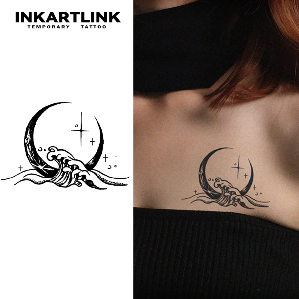 Tatouage temporaire mystique | Lune et vagues