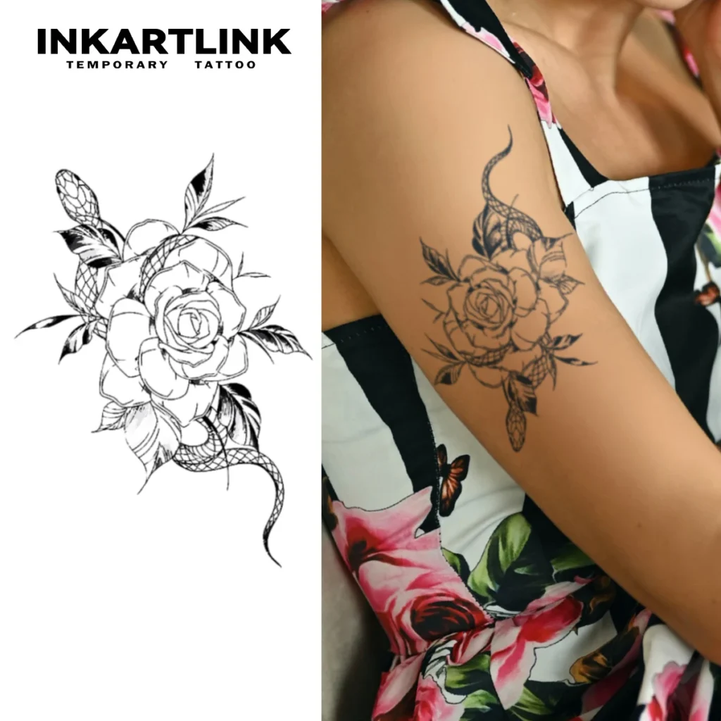 Tatouage temporaire floral | Roses et serpent