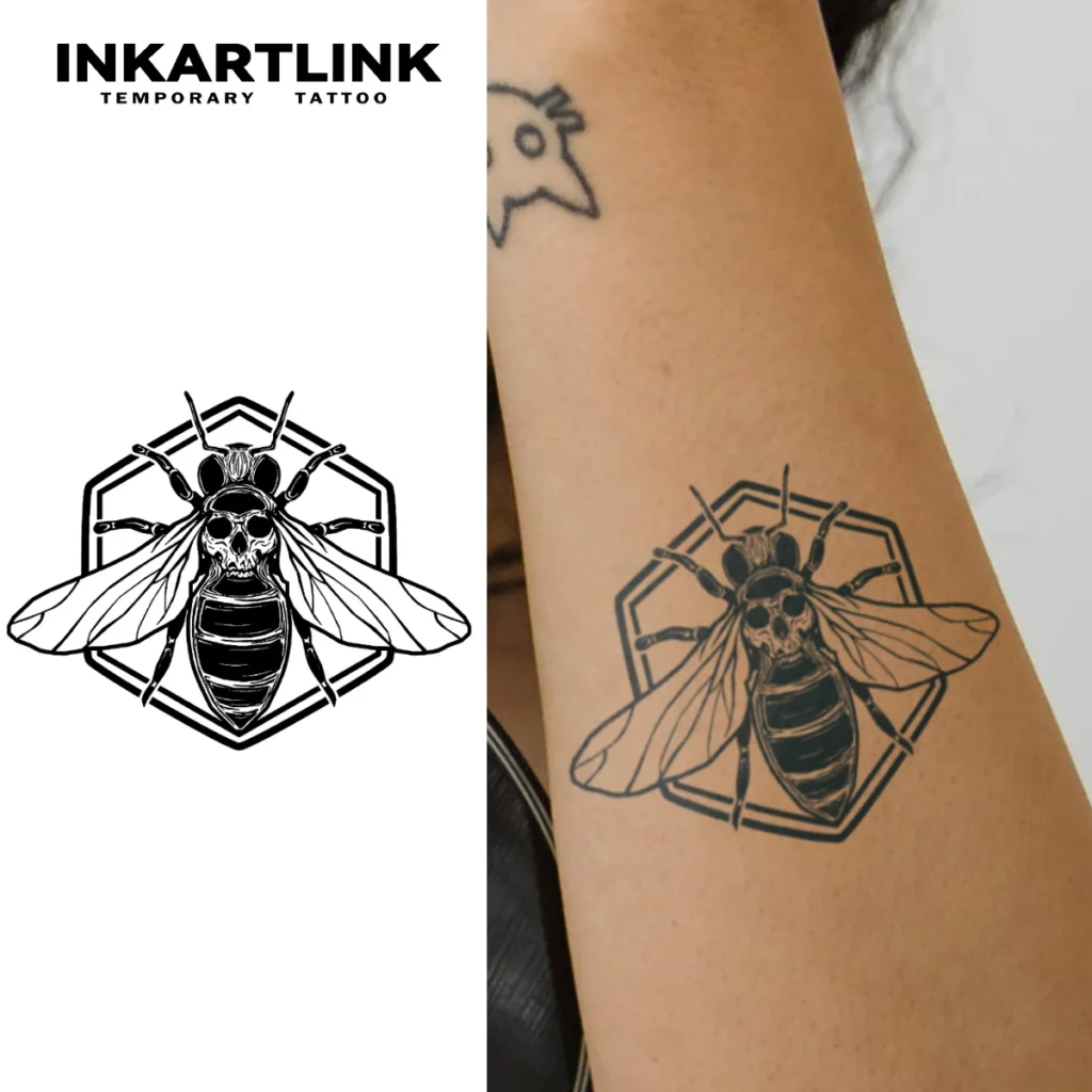 Tatouage temporaire gothique | Abeille et crâne