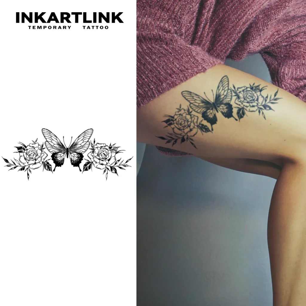 Tatouage temporaire floral | Papillon et roses