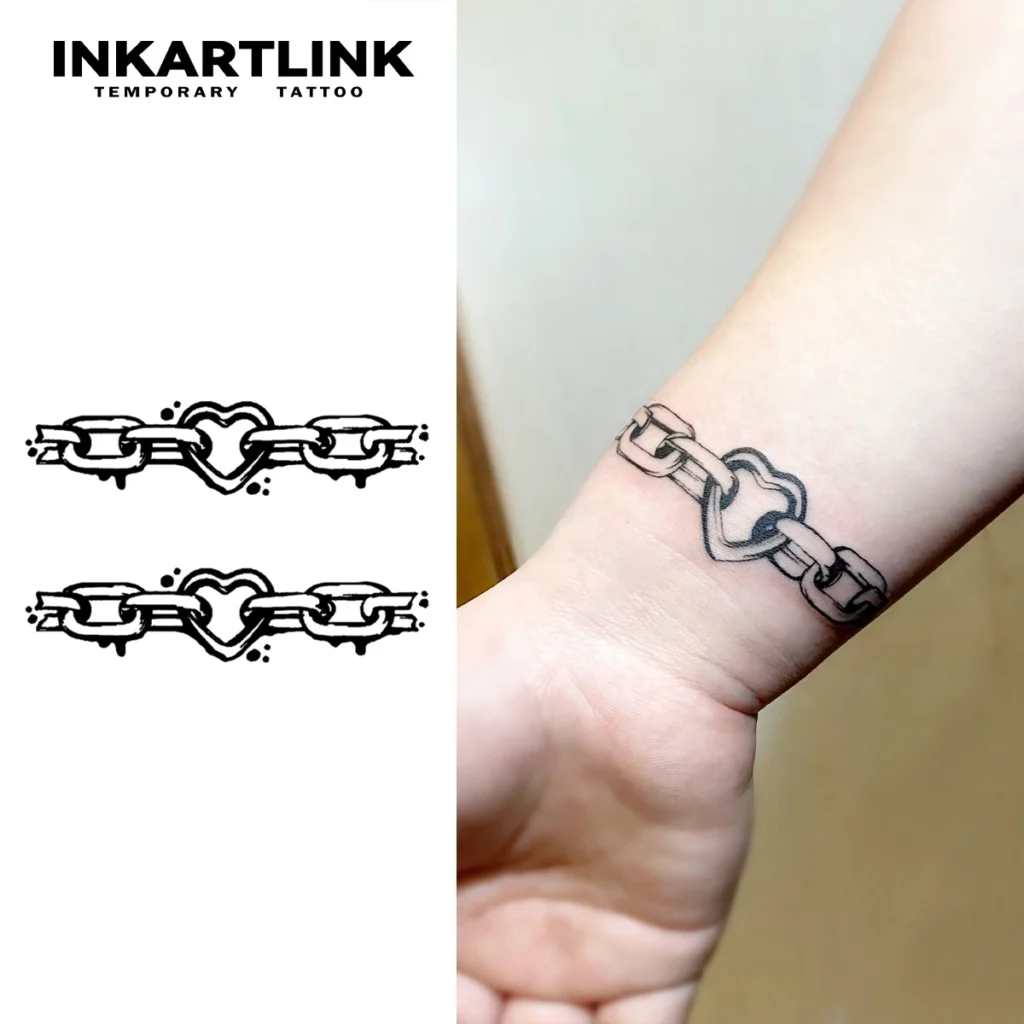 Tatouage temporaire symbolique | Bracelet cœur en chaîne