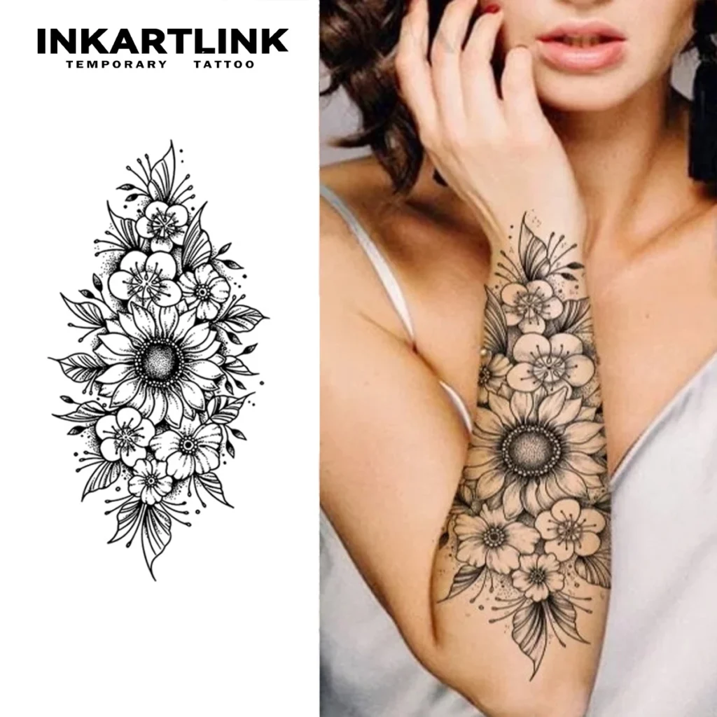 Tatouage temporaire floral | Bouquet de fleurs