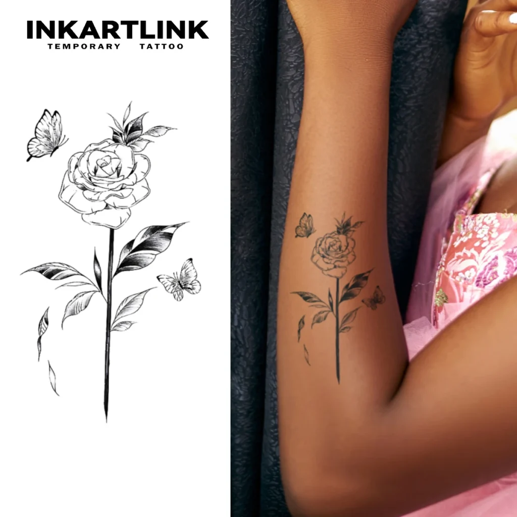 Tatouage temporaire floral | Rose et papillons