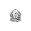 Stylized Skull Temporary Tattoo with Clock and Leaves